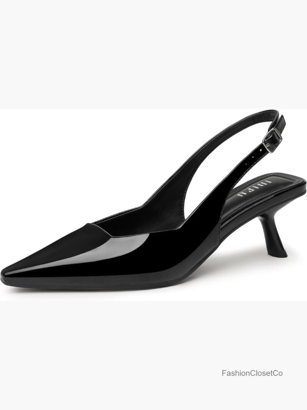 Closed Toe Slingback Pointed Toe Kitten Heel Pumps with Detachable Straps